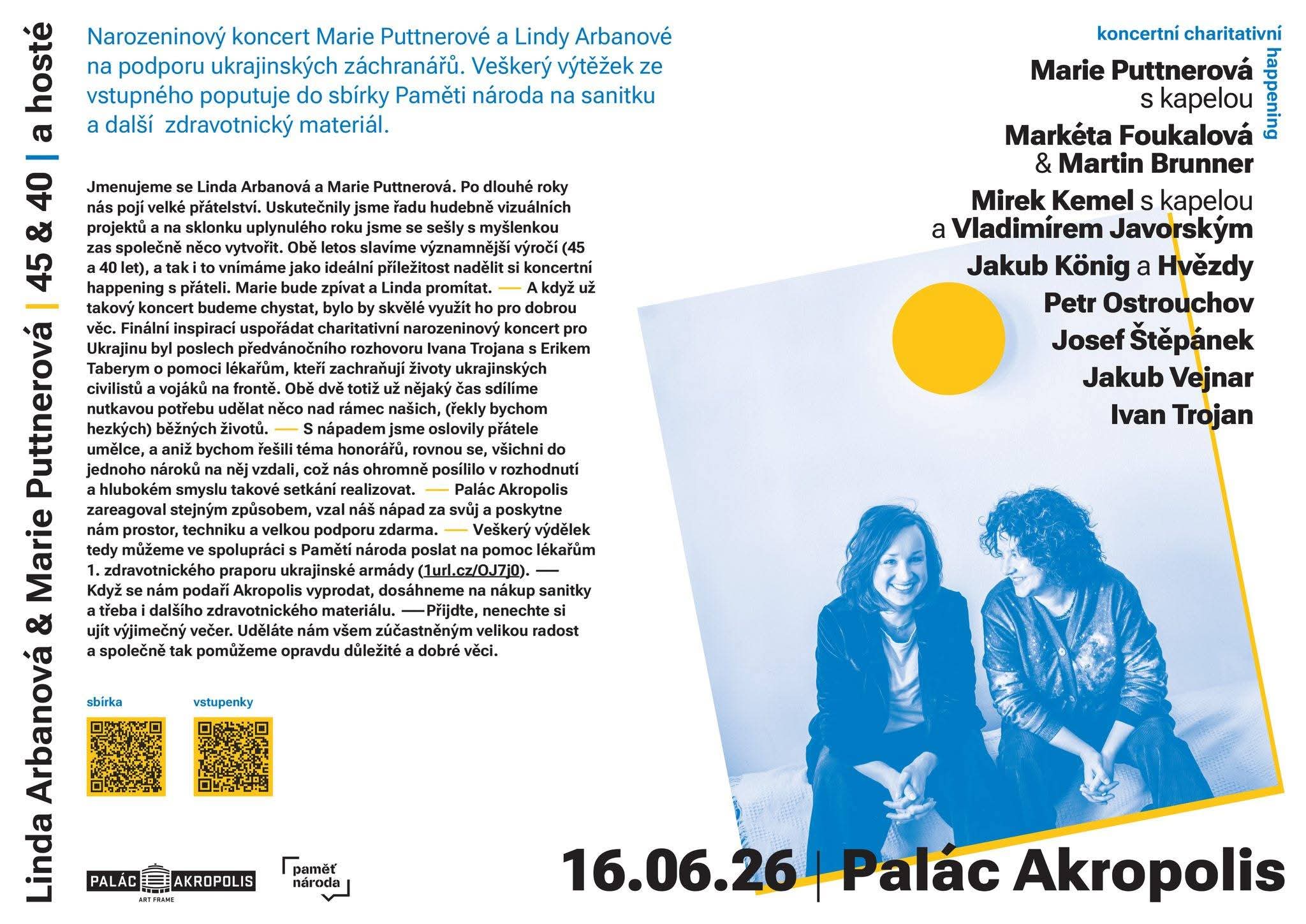 Narozeninový koncert Marie Puttnerové a Lindy Arbanové na podporu ukrajinských záchranářů