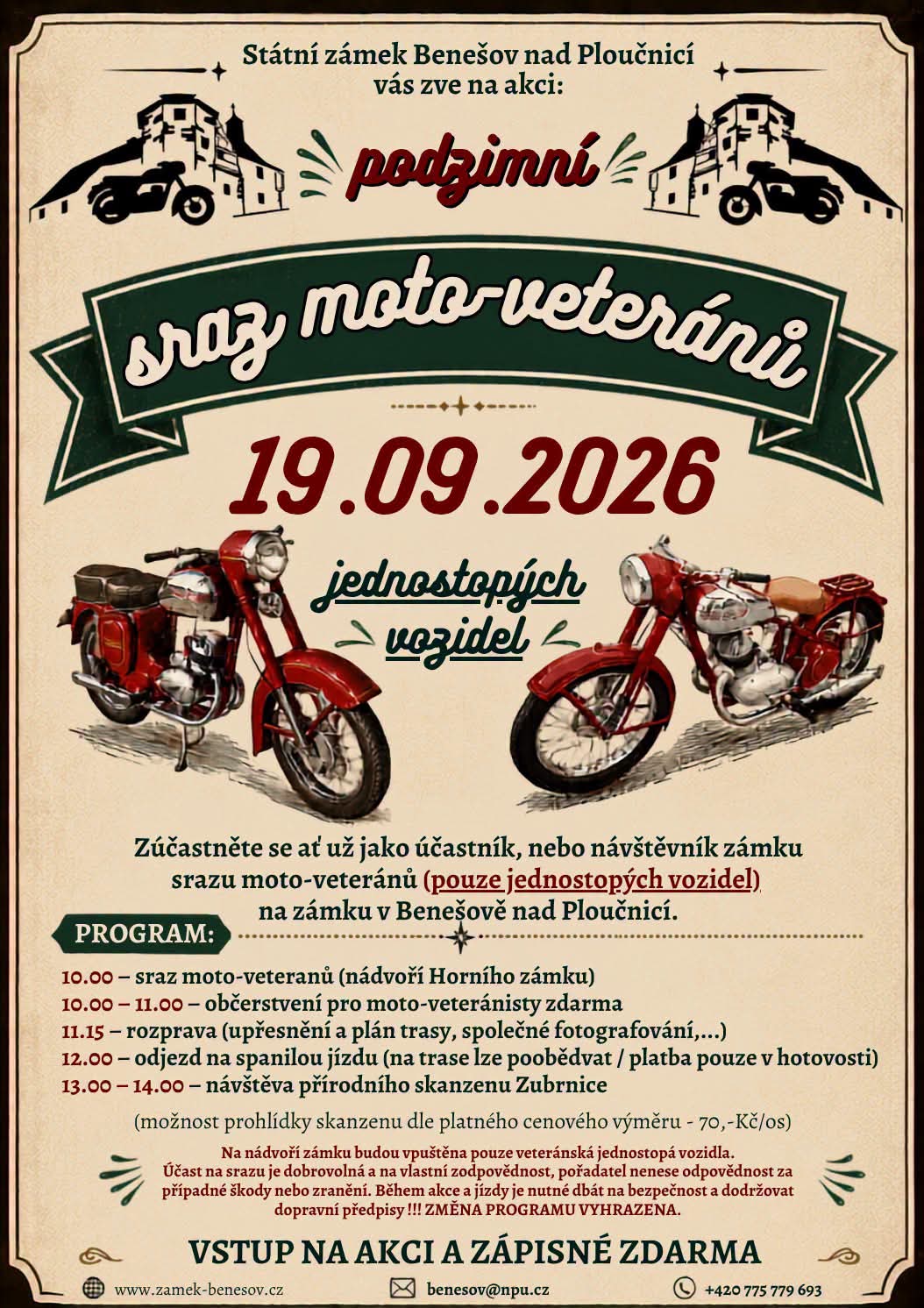 Podzimní sraz moto-veteránů jednostopých vozidel